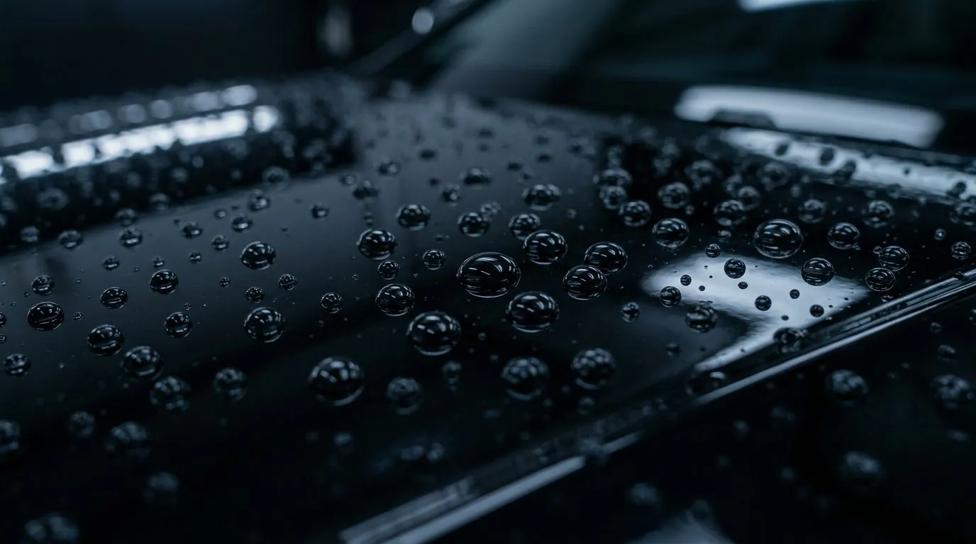 Kesan air membentuk biji kristal di atas cat hitam selepas ceramic coating